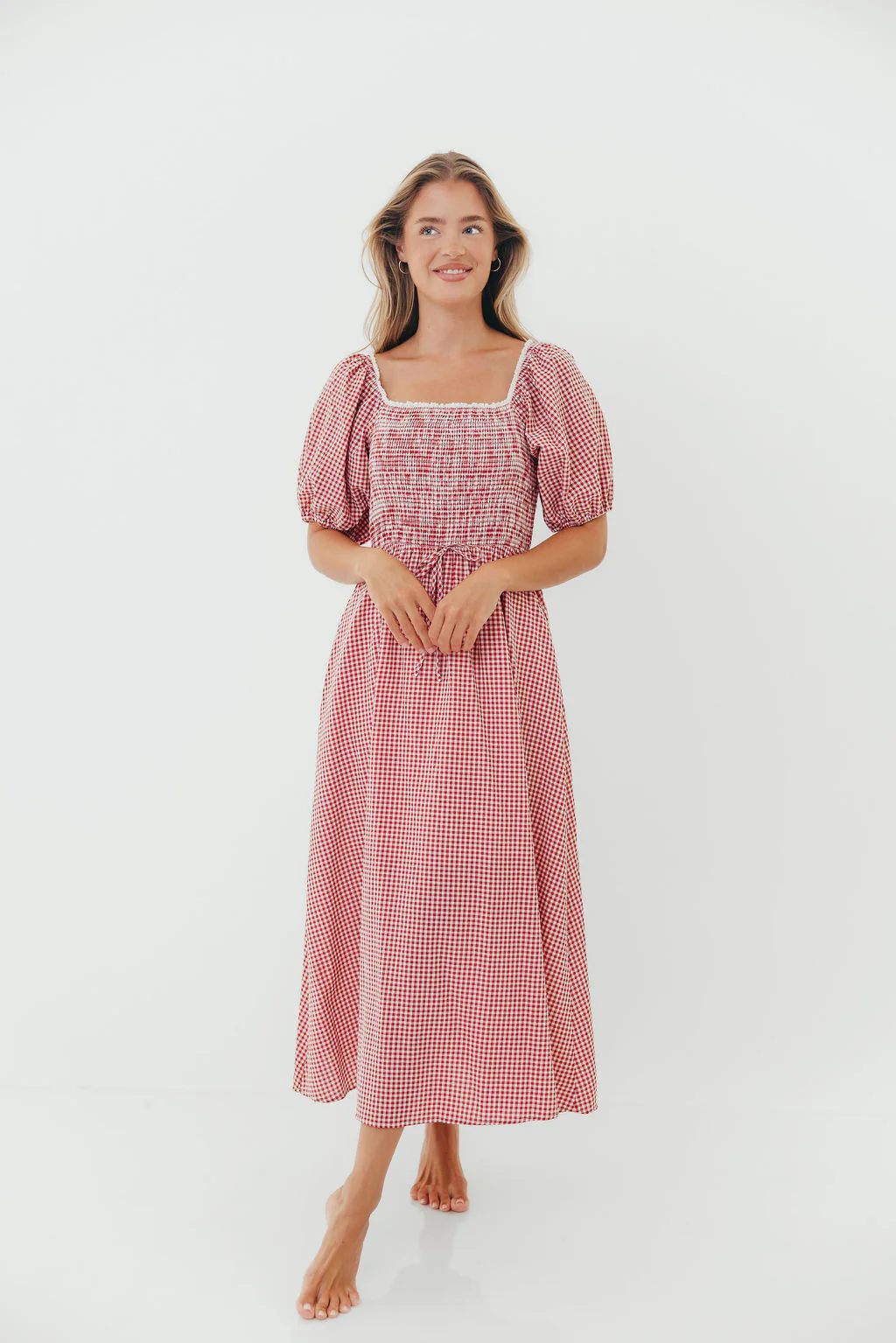 Joy Gingham Midi Dress in Red/White - Image 7