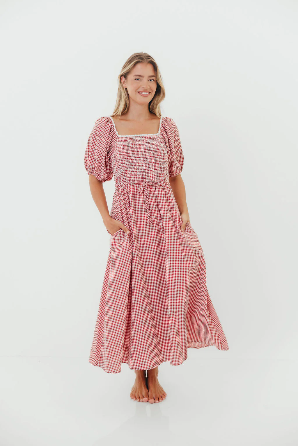 Joy Gingham Midi Dress in Red/White - Image 8
