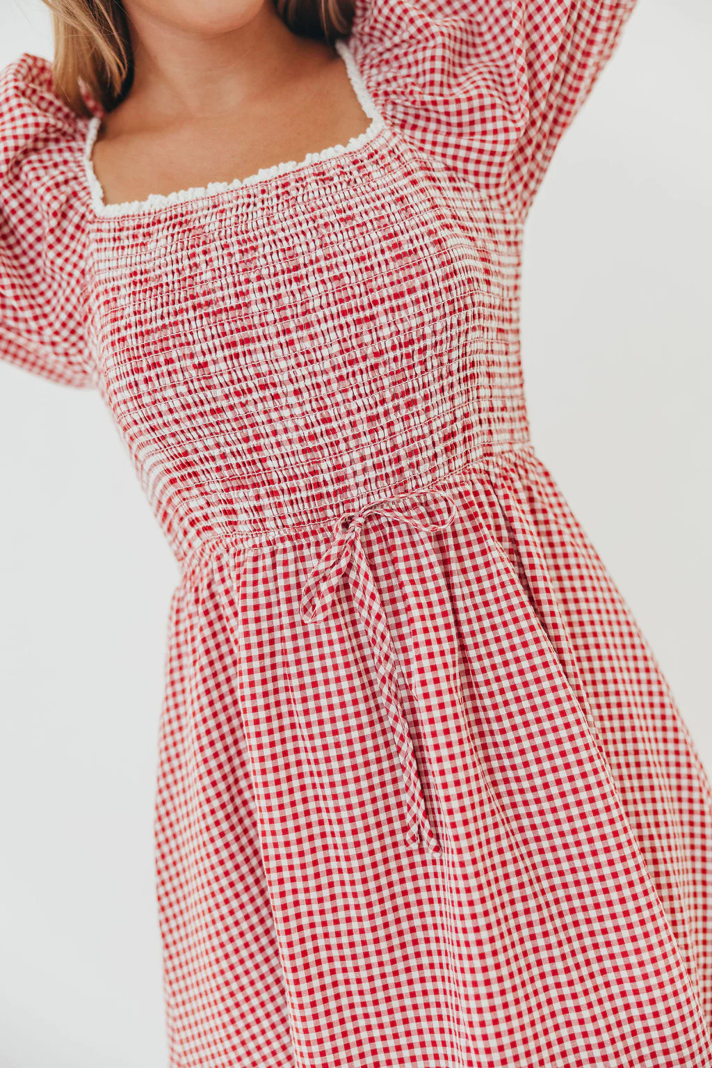 Joy Gingham Midi Dress in Red/White - Image 9