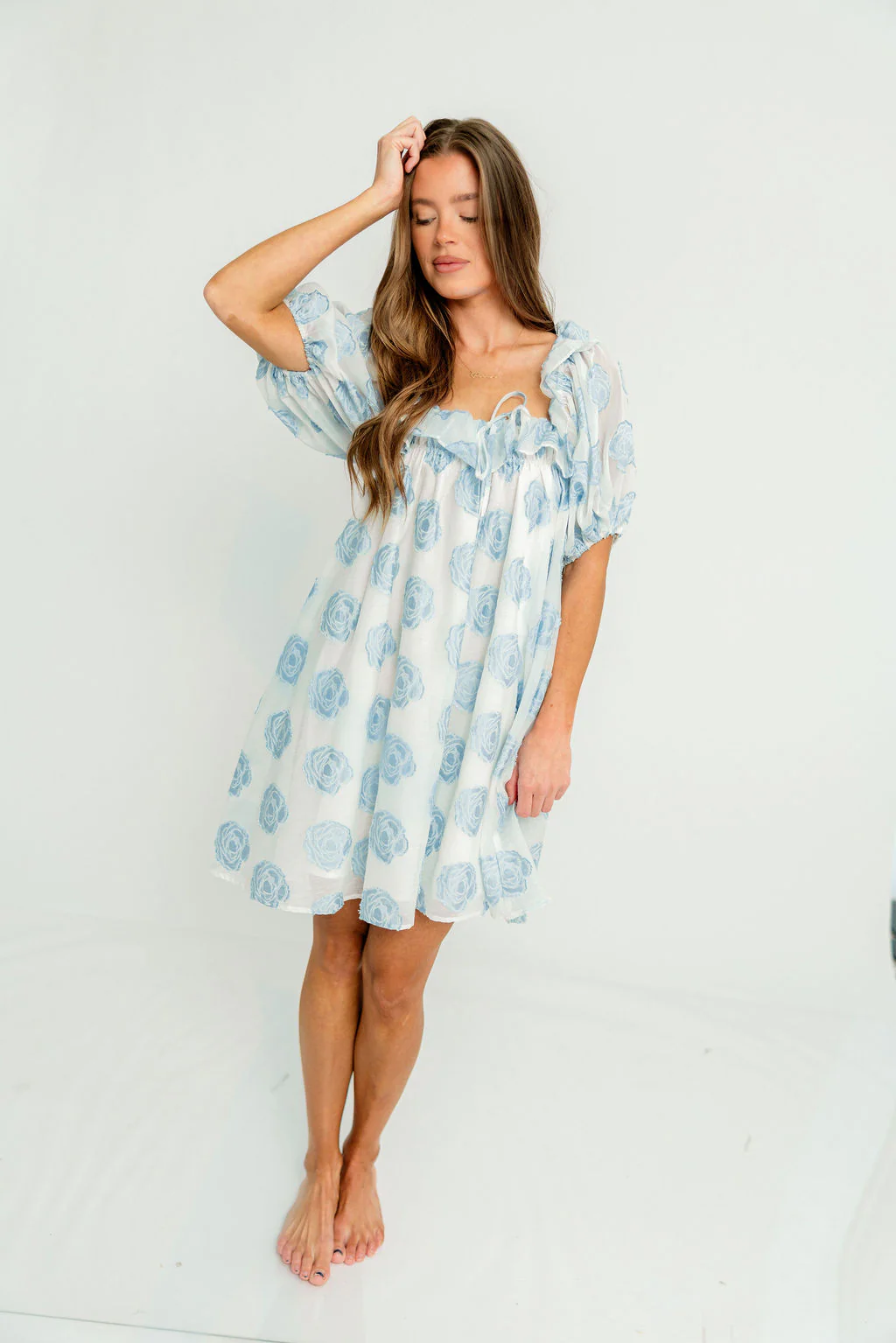 Edith Floral Mini Dress in Blue - Image 4