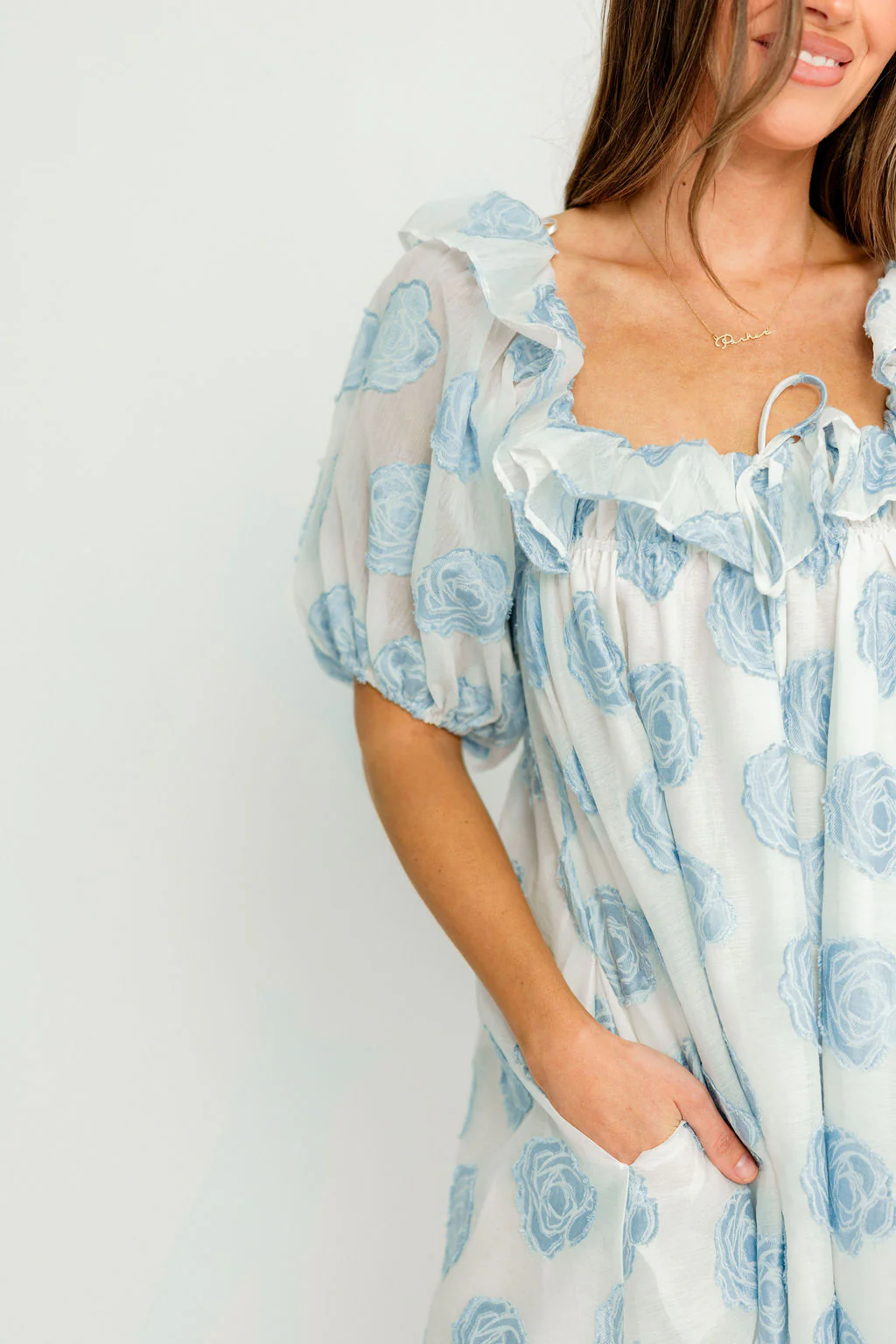 Edith Floral Mini Dress in Blue - Image 7
