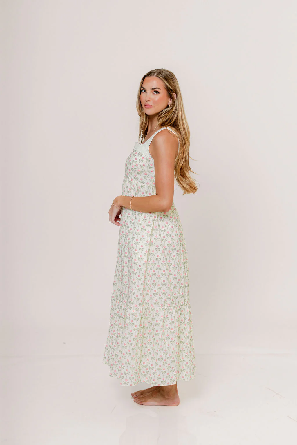 Victoria 100% Cotton Maxi Dress in Cream Rose