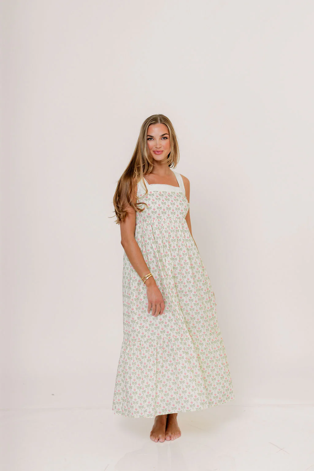Victoria 100% Cotton Maxi Dress in Cream Rose - Image 3