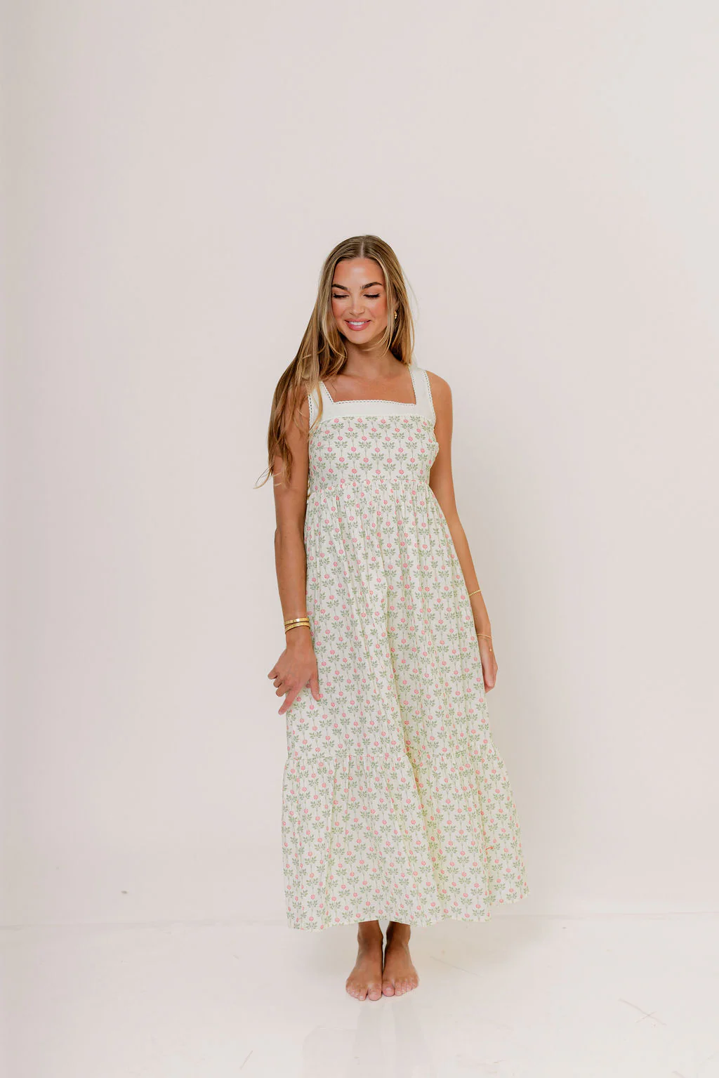 Victoria 100% Cotton Maxi Dress in Cream Rose - Image 4