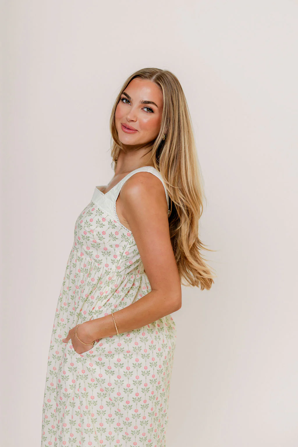 Victoria 100% Cotton Maxi Dress in Cream Rose - Image 5