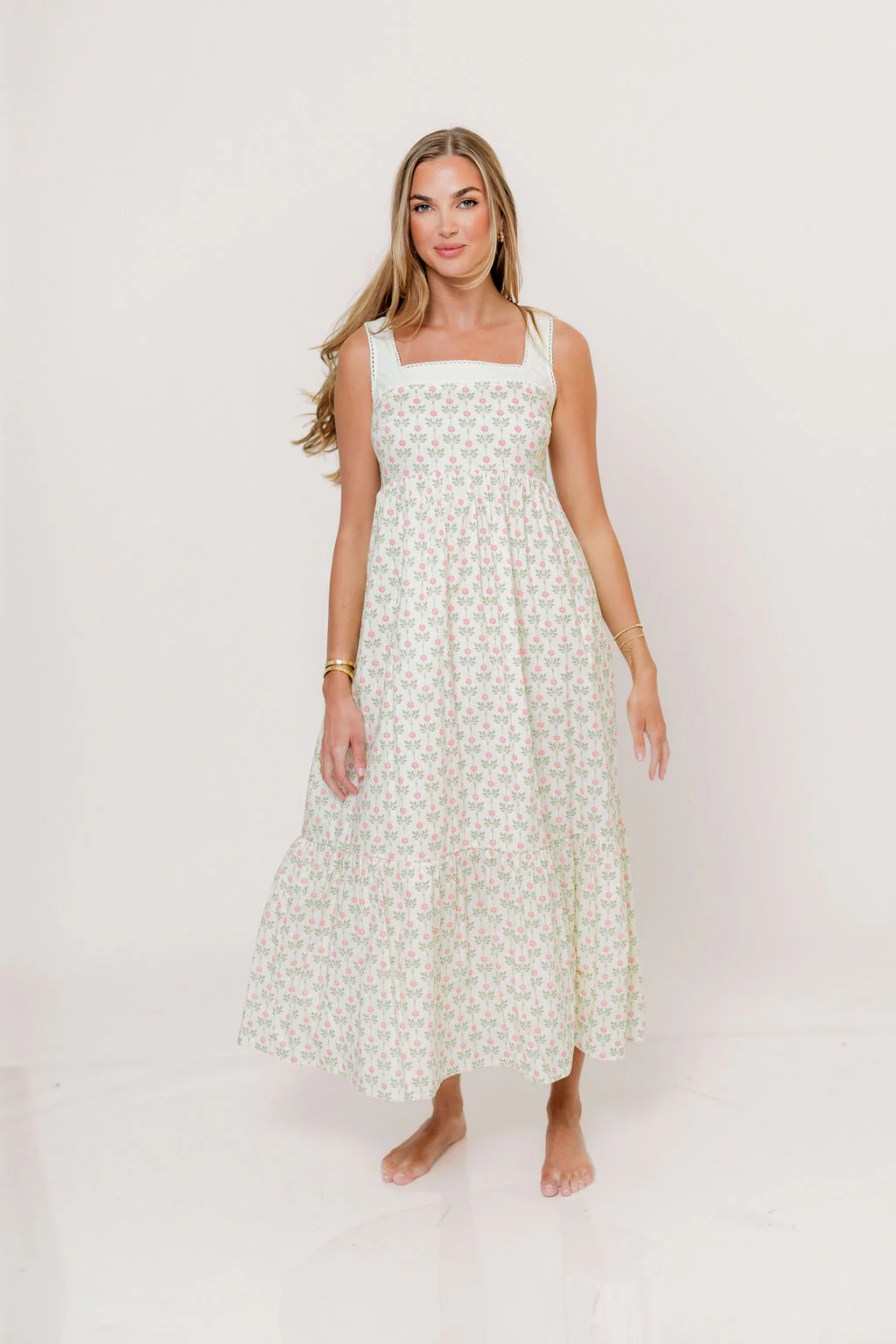 Victoria 100% Cotton Maxi Dress in Cream Rose - Image 7