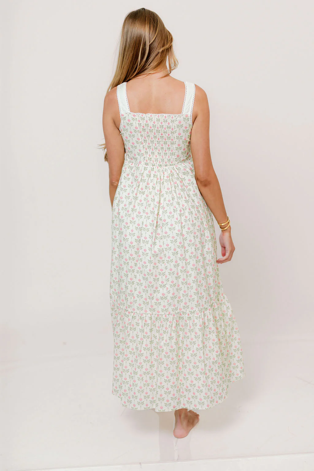 Victoria 100% Cotton Maxi Dress in Cream Rose - Image 8