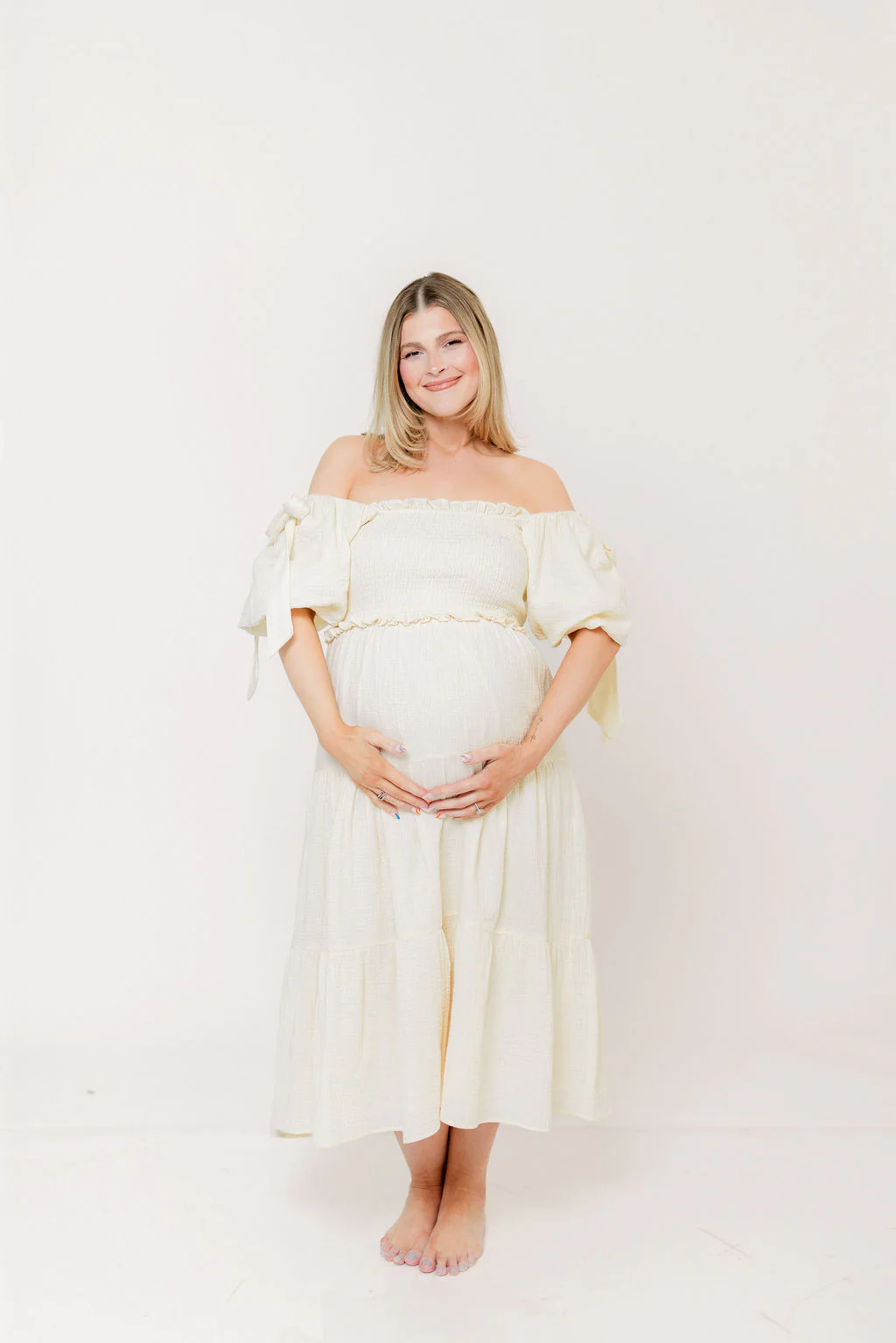 Elena 100% Cotton Midi Dress in Cream - Bump Friendly - Image 10