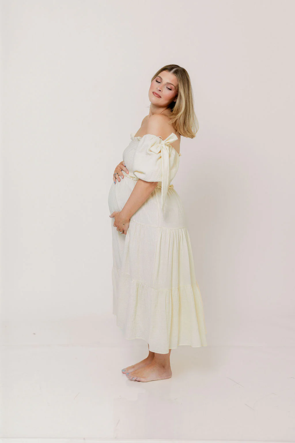 Elena 100% Cotton Midi Dress in Cream - Bump Friendly - Image 11