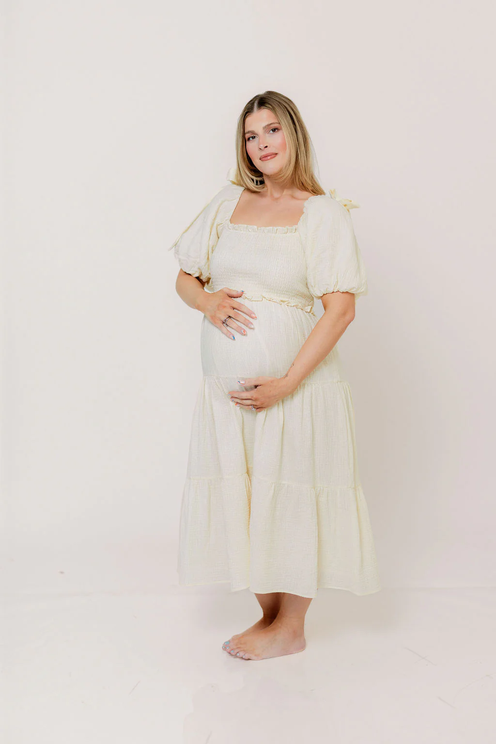 Elena 100% Cotton Midi Dress in Cream - Bump Friendly - Image 12