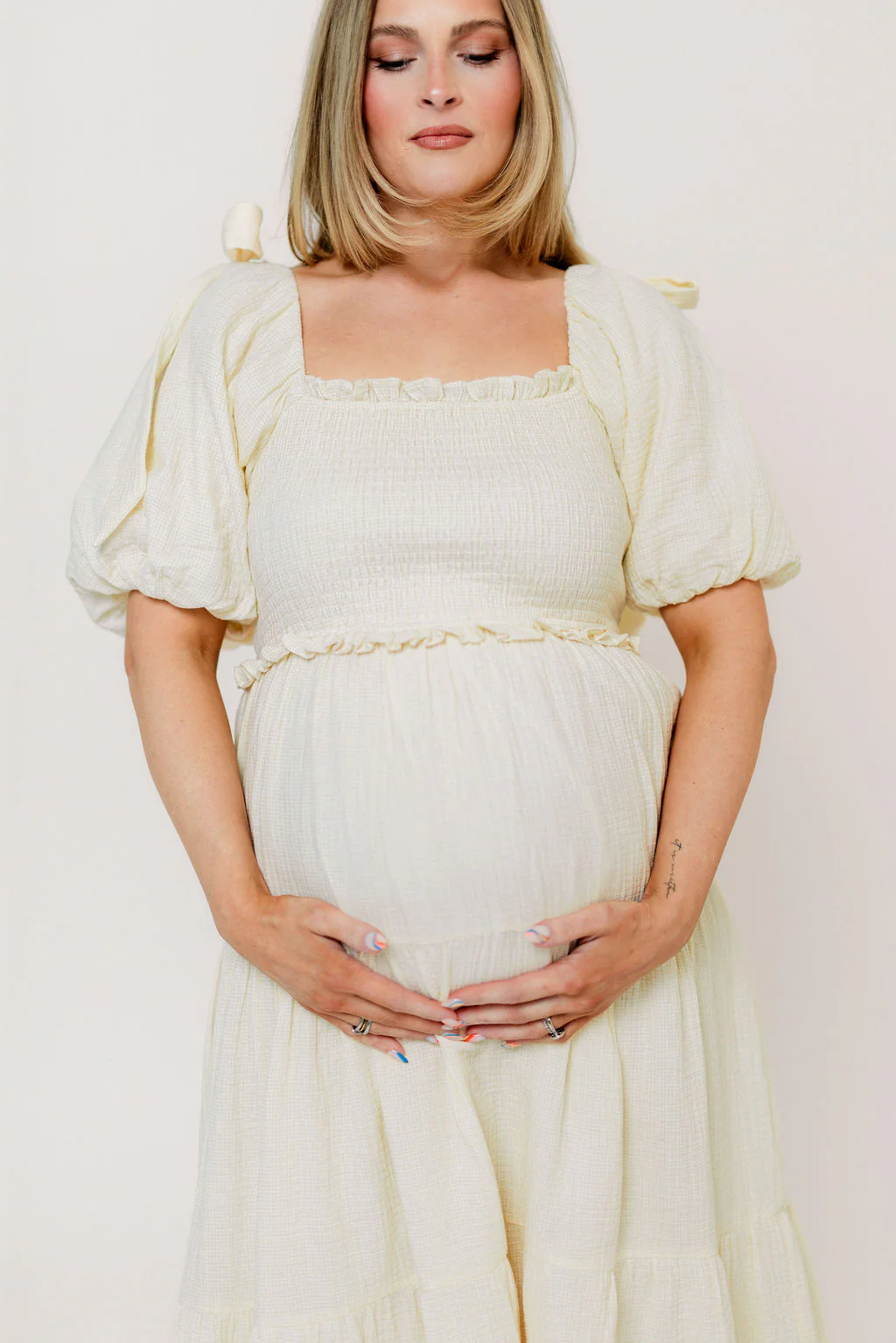 Elena 100% Cotton Midi Dress in Cream - Bump Friendly - Image 14