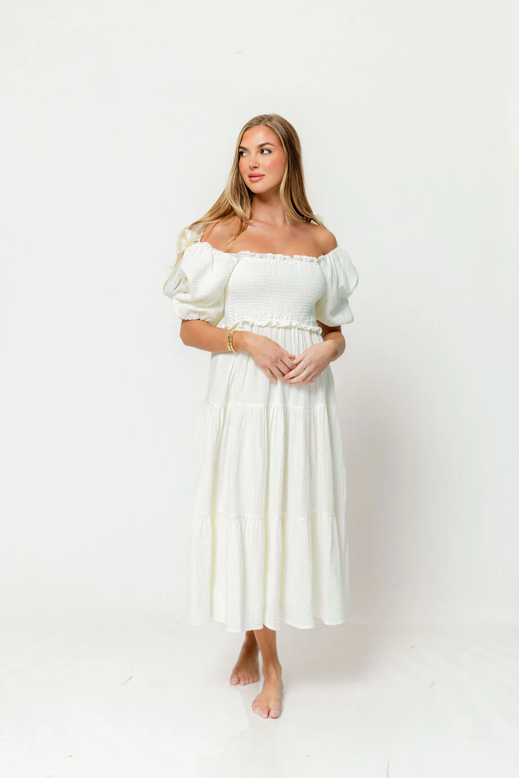 Elena 100% Cotton Midi Dress in Cream - Bump Friendly - Image 3