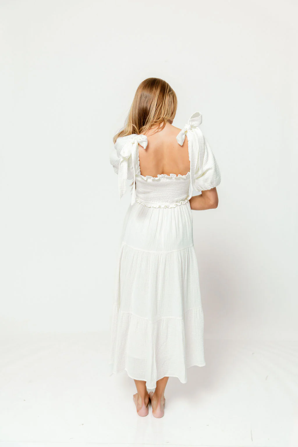 Elena 100% Cotton Midi Dress in Cream - Bump Friendly - Image 4