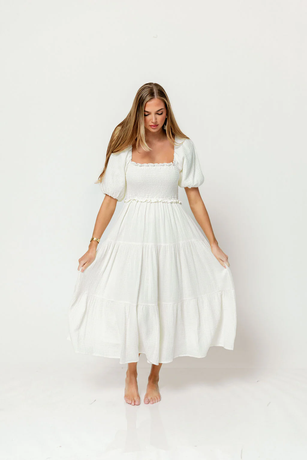 Elena 100% Cotton Midi Dress in Cream - Bump Friendly - Image 6