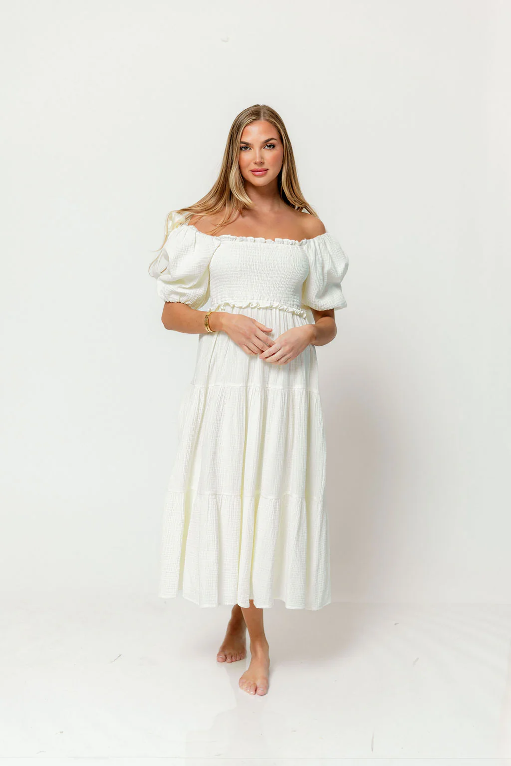 Elena 100% Cotton Midi Dress in Cream - Bump Friendly - Image 7