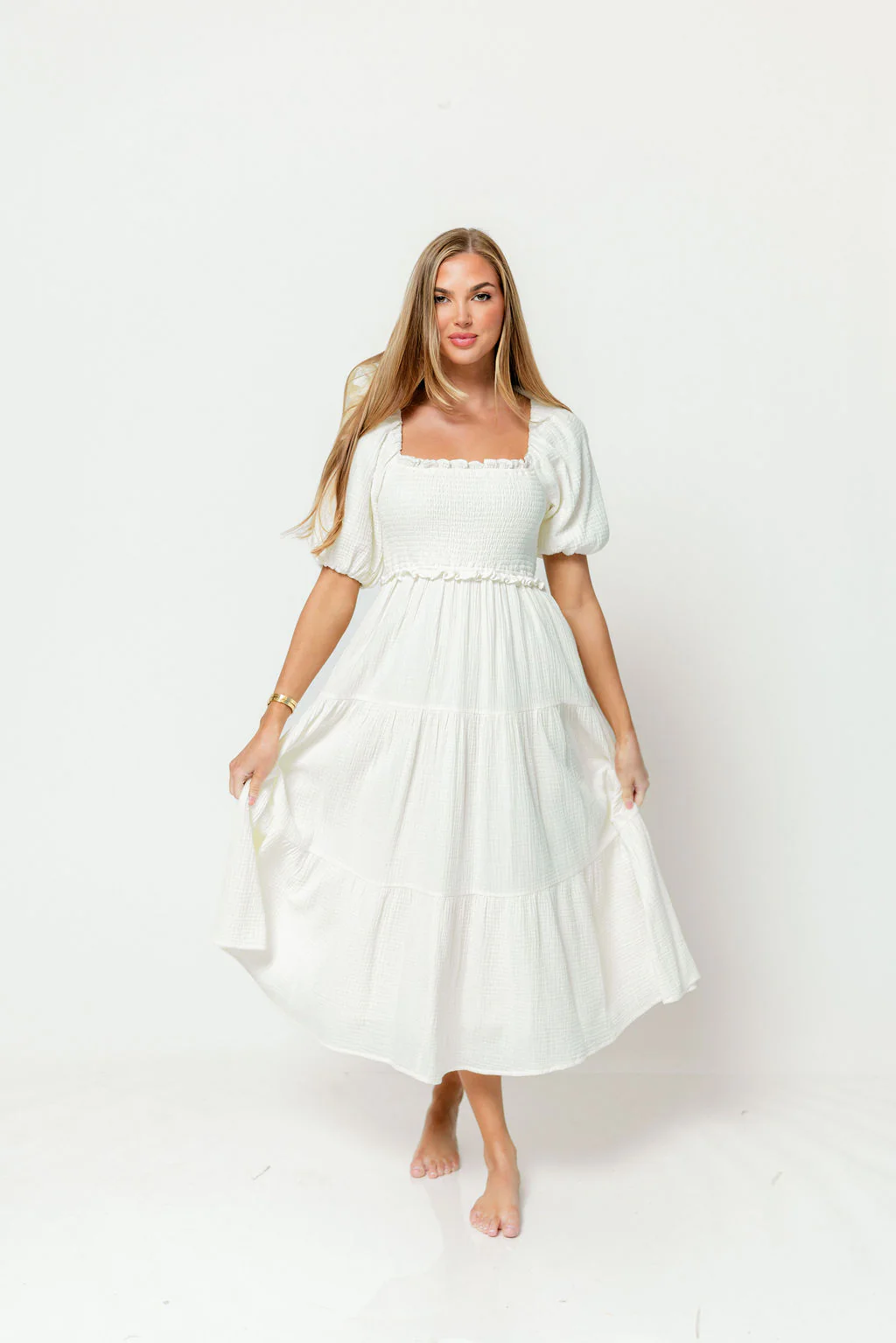 Elena 100% Cotton Midi Dress in Cream - Bump Friendly - Image 8