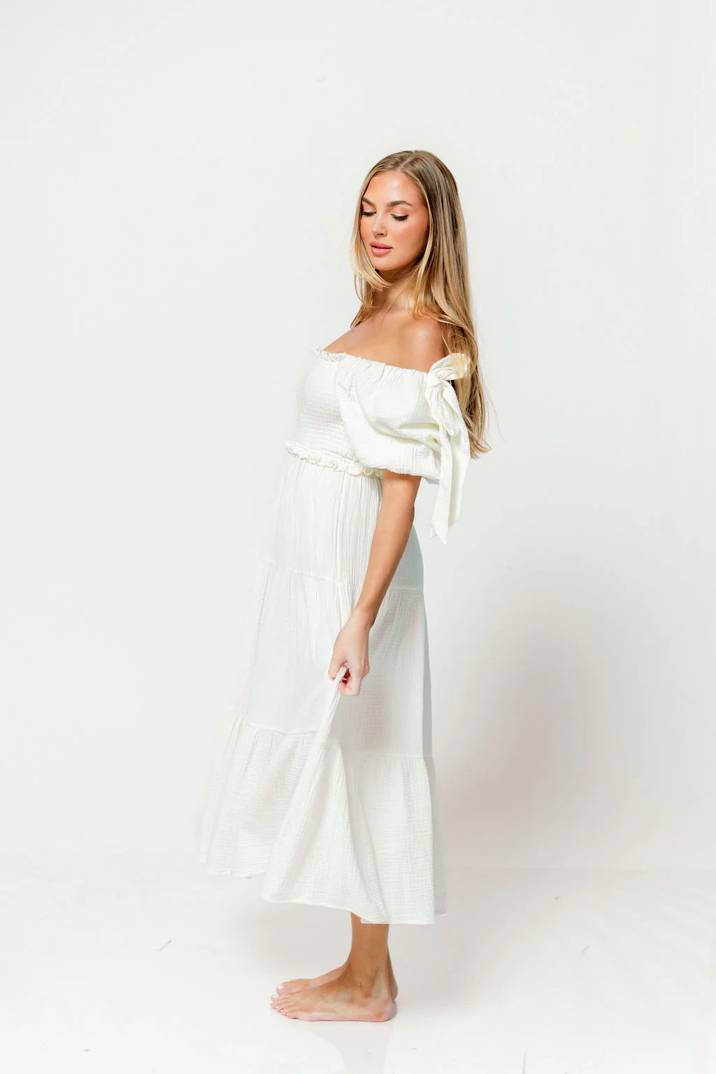 Elena 100% Cotton Midi Dress in Cream - Bump Friendly - Image 9