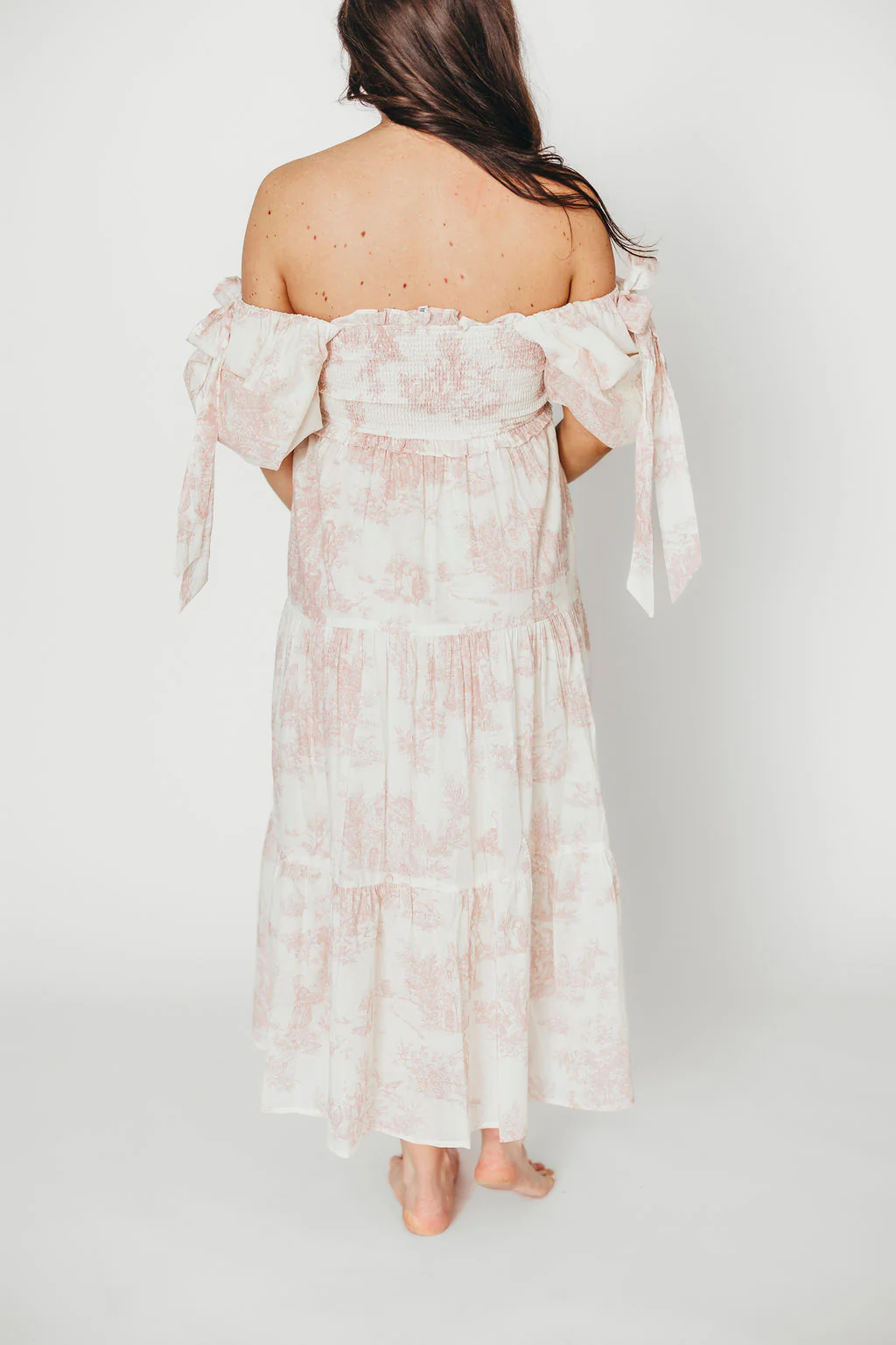 Elena 100% Cotton Toile Print Smocked Midi Dress in Pink - Bump Friendly & Inclusive Sizing - Image 17