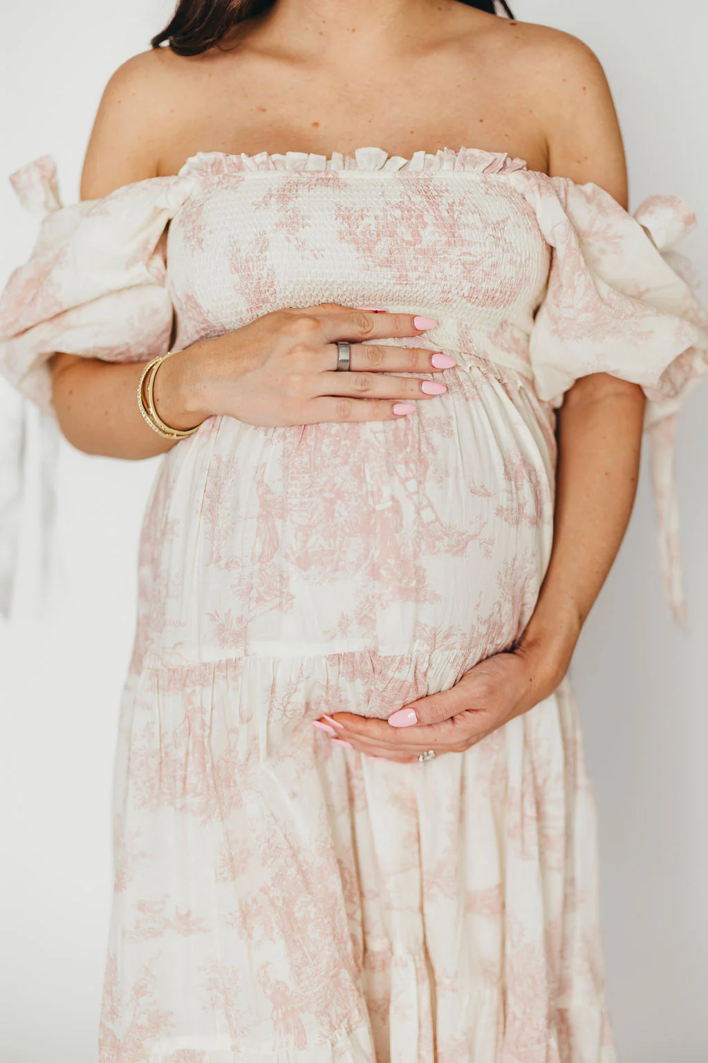Elena 100% Cotton Toile Print Smocked Midi Dress in Pink - Bump Friendly & Inclusive Sizing - Image 5