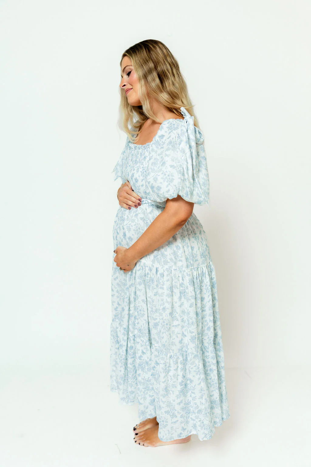 Elena 100% Cotton Midi Dress in Garden Blue - Bump Friendly - Image 11