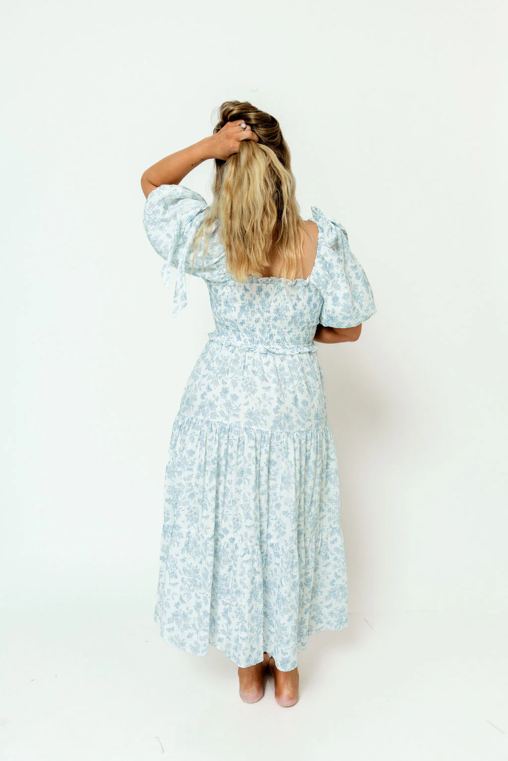 Elena 100% Cotton Midi Dress in Garden Blue - Bump Friendly - Image 12