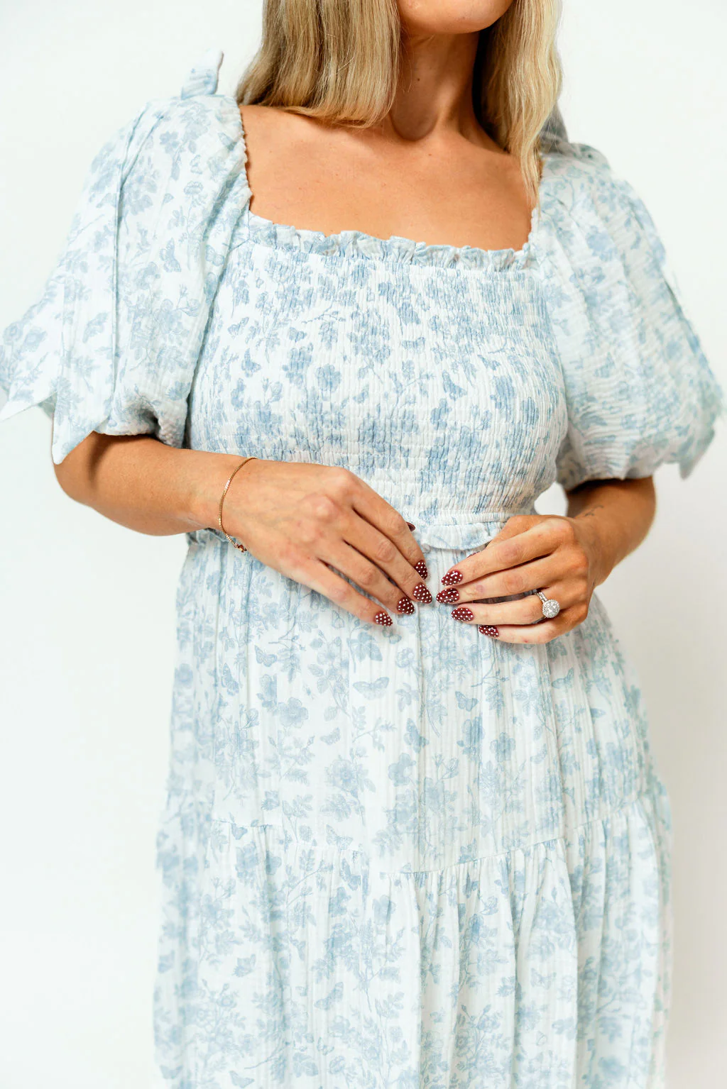 Elena 100% Cotton Midi Dress in Garden Blue - Bump Friendly - Image 13