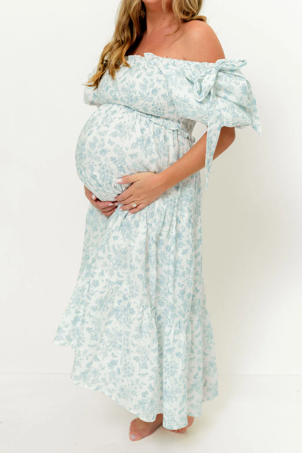 Elena 100% Cotton Midi Dress in Garden Blue - Bump Friendly - Image 19
