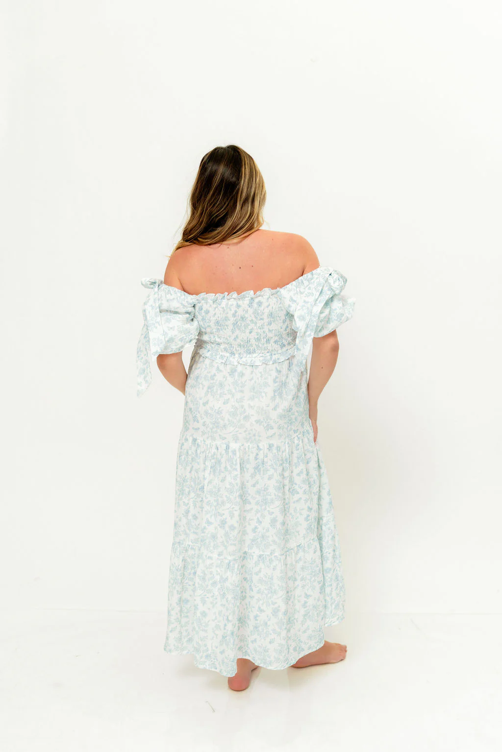 Elena 100% Cotton Midi Dress in Garden Blue - Bump Friendly - Image 21