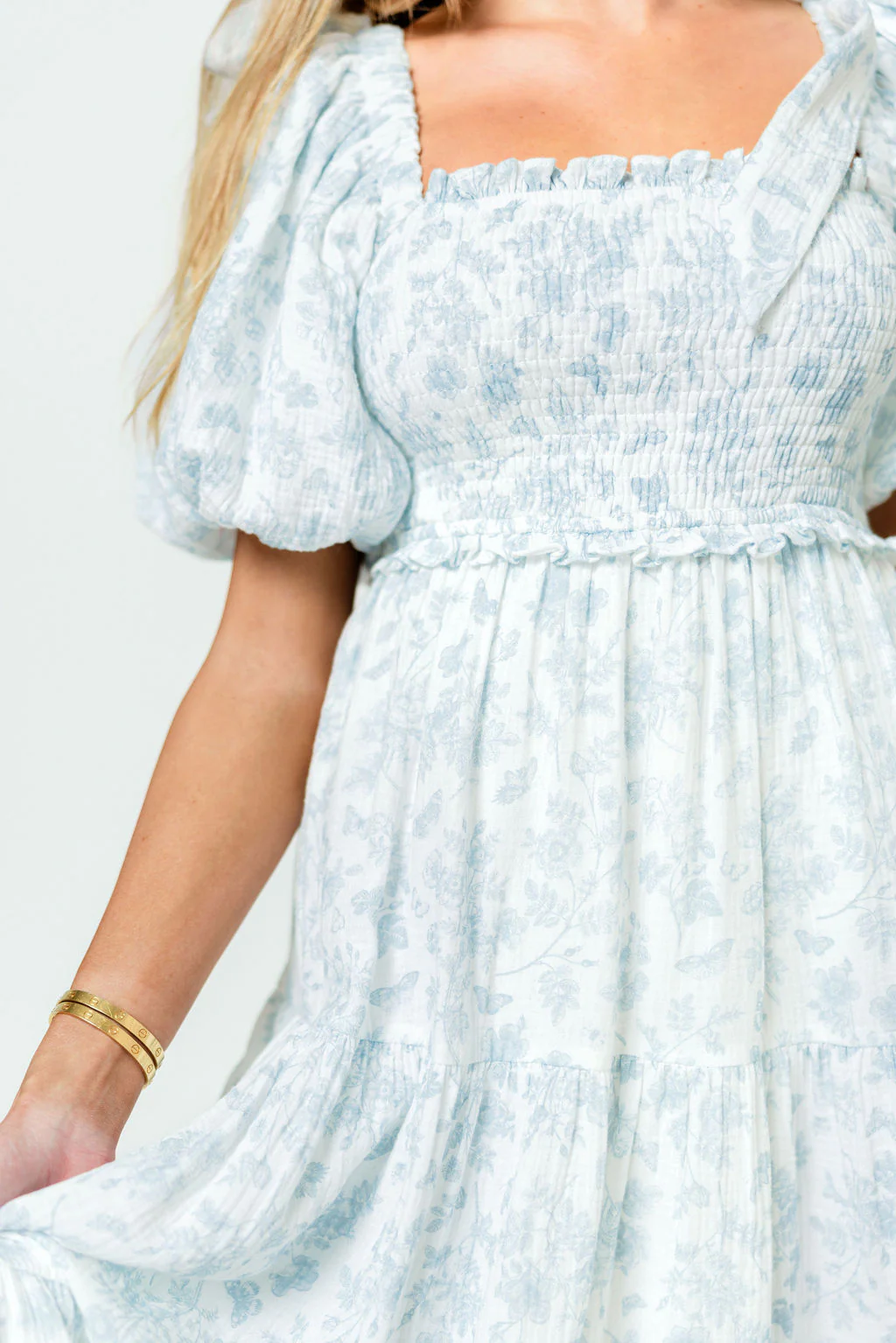 Elena 100% Cotton Midi Dress in Garden Blue - Bump Friendly - Image 6
