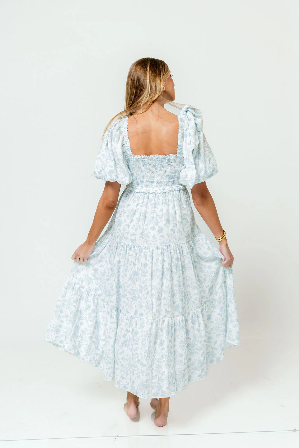Elena 100% Cotton Midi Dress in Garden Blue - Bump Friendly - Image 8