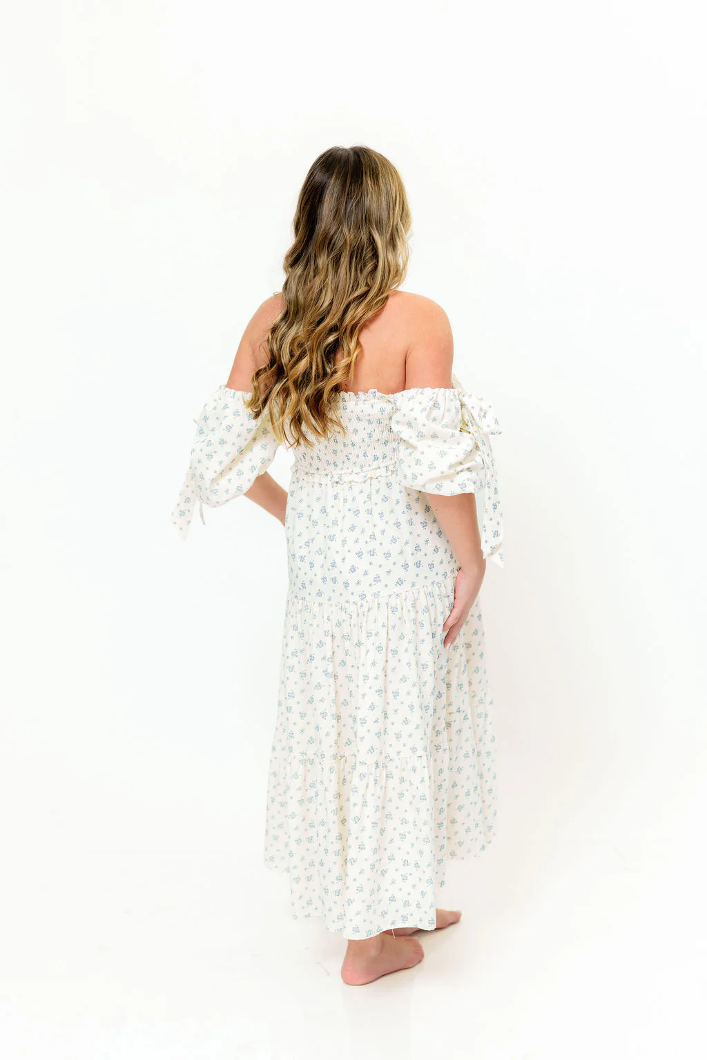Elena Midi Dress in Cream/Blue Tiny Floral - Bump Friendly & Inclusive Sizing - Image 18