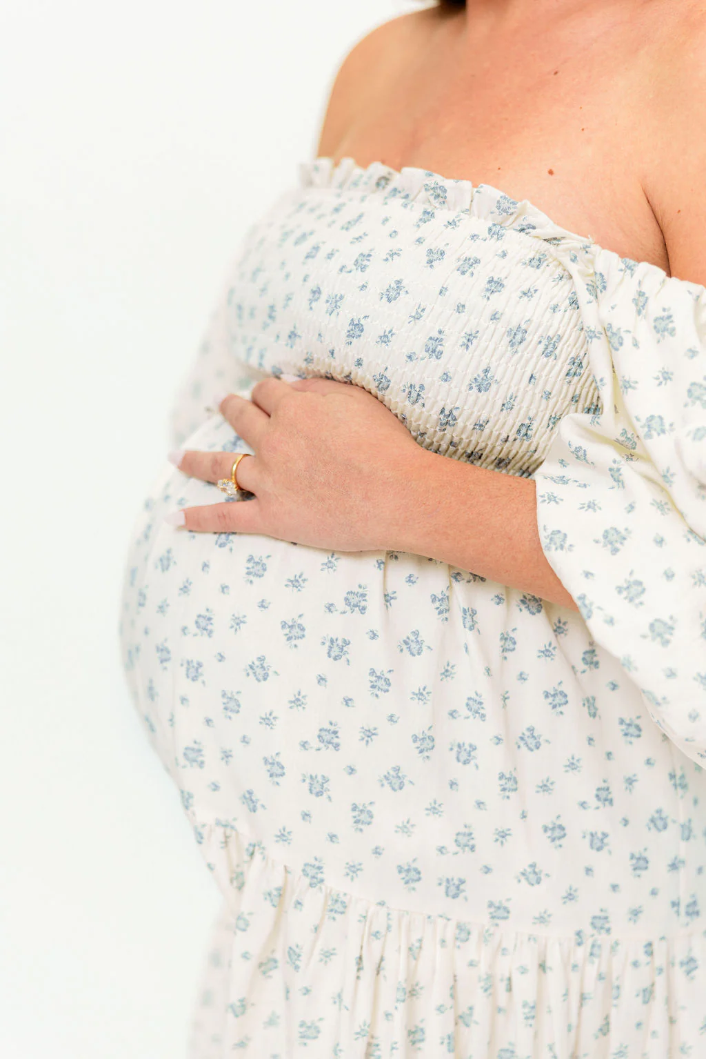 Elena Midi Dress in Cream/Blue Tiny Floral - Bump Friendly & Inclusive Sizing - Image 20