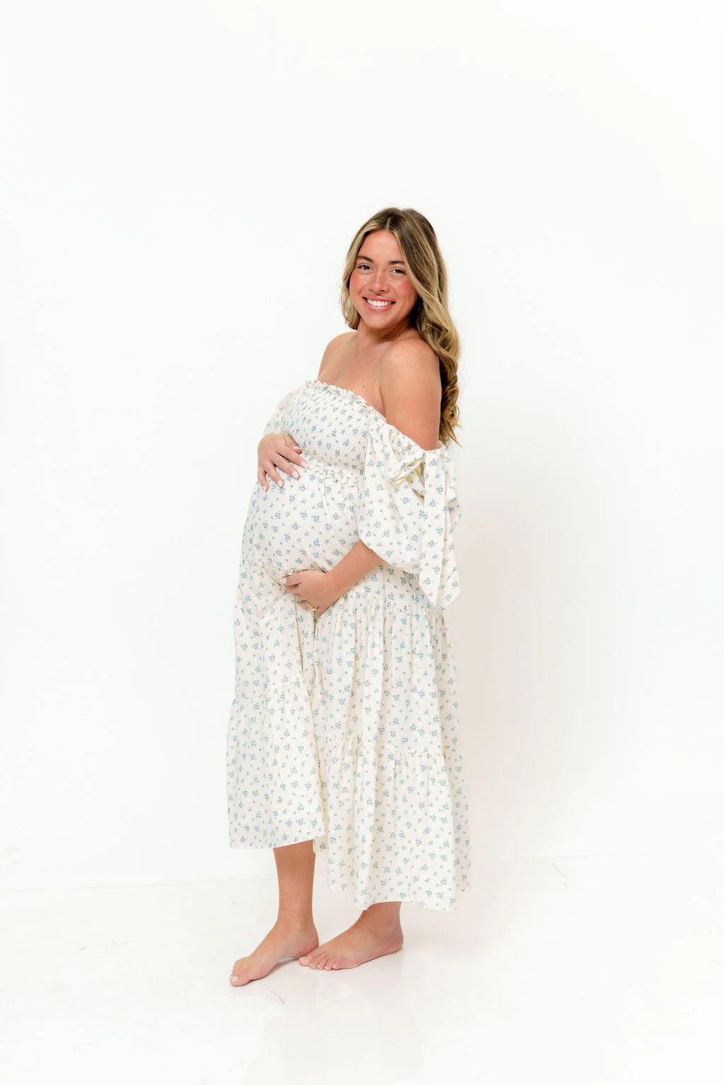 Elena Midi Dress in Cream/Blue Tiny Floral - Bump Friendly & Inclusive Sizing - Image 21