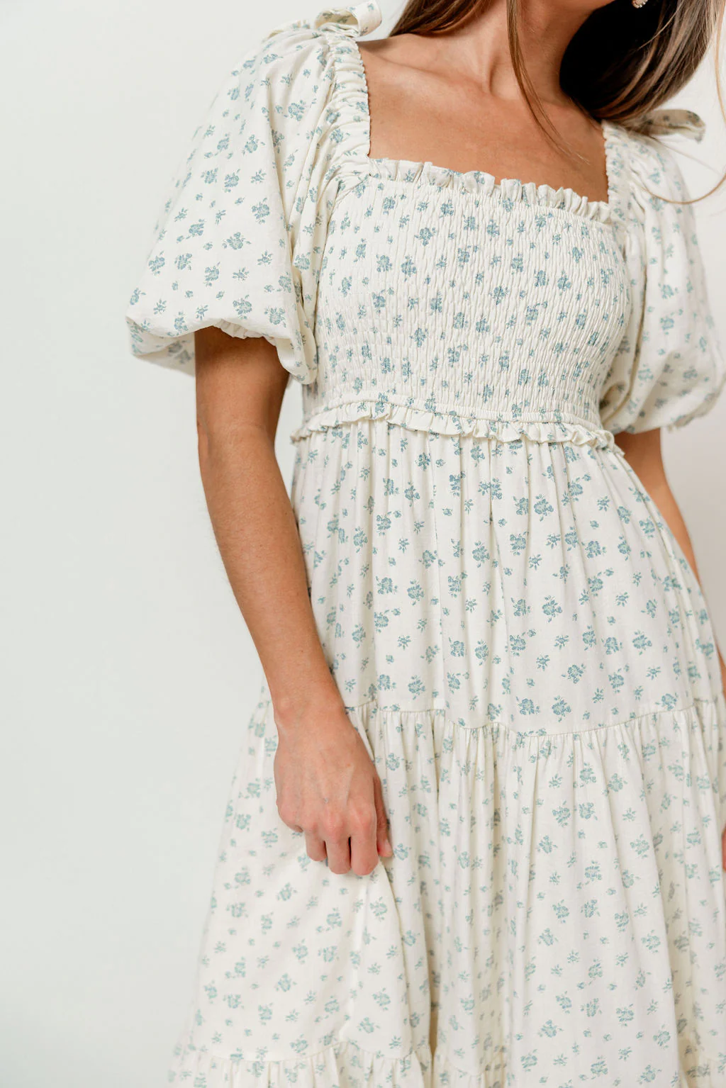 Elena Midi Dress in Cream/Blue Tiny Floral - Bump Friendly & Inclusive Sizing - Image 7