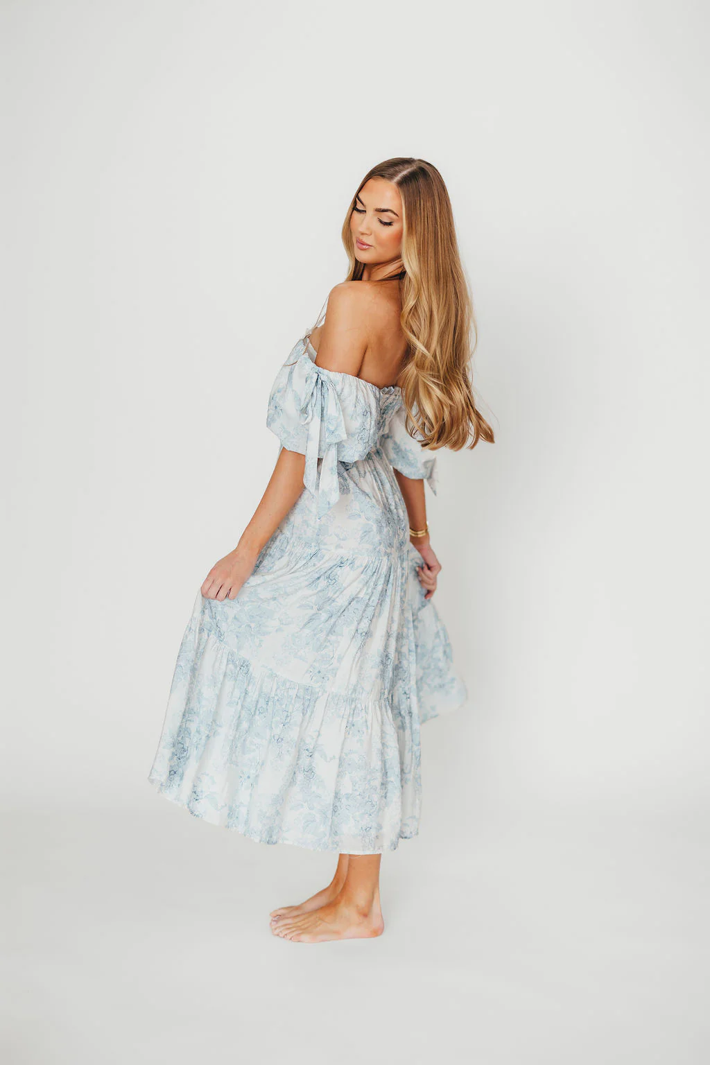 Elena Floral Print Smocked Midi Dress in Blue - Bump Friendly & Inclusive Sizing - Image 22