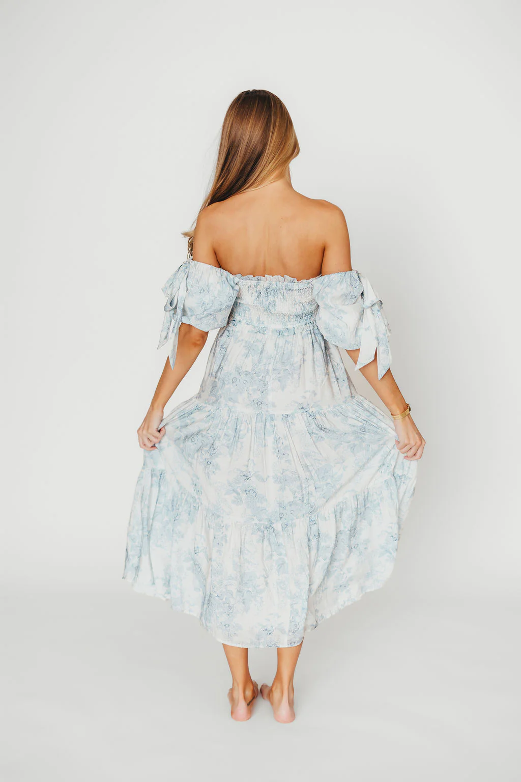 Elena Floral Print Smocked Midi Dress in Blue - Bump Friendly & Inclusive Sizing - Image 23