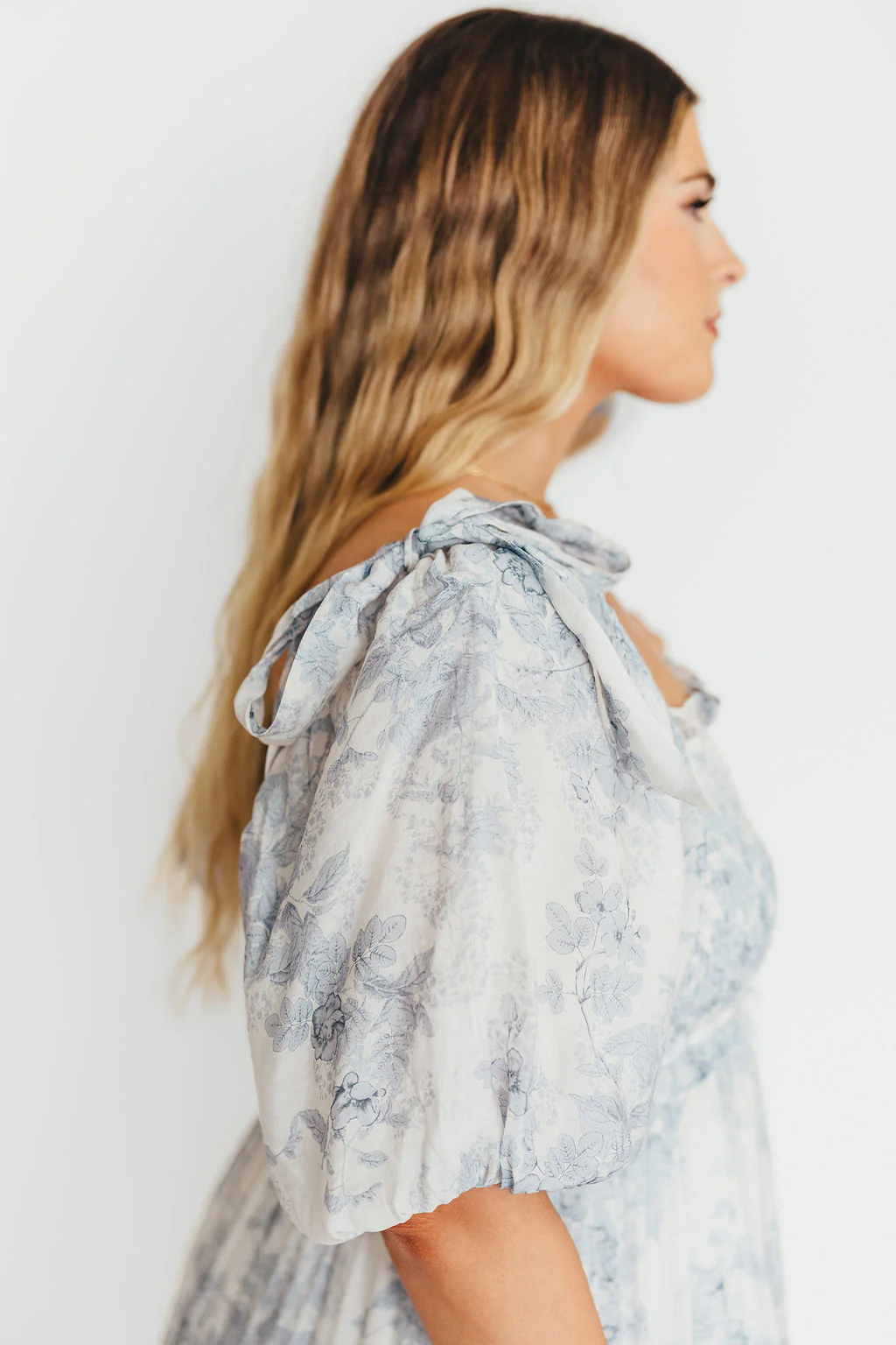 Elena Floral Print Smocked Midi Dress in Blue - Bump Friendly & Inclusive Sizing - Image 42