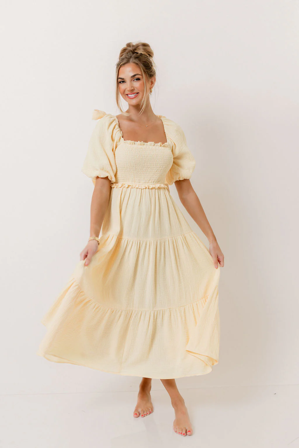 Elena 100% Cotton Midi Dress in Buttercream - Bump Friendly - Image 10