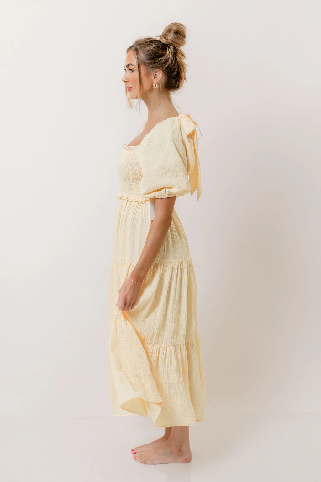 Elena 100% Cotton Midi Dress in Buttercream - Bump Friendly - Image 11