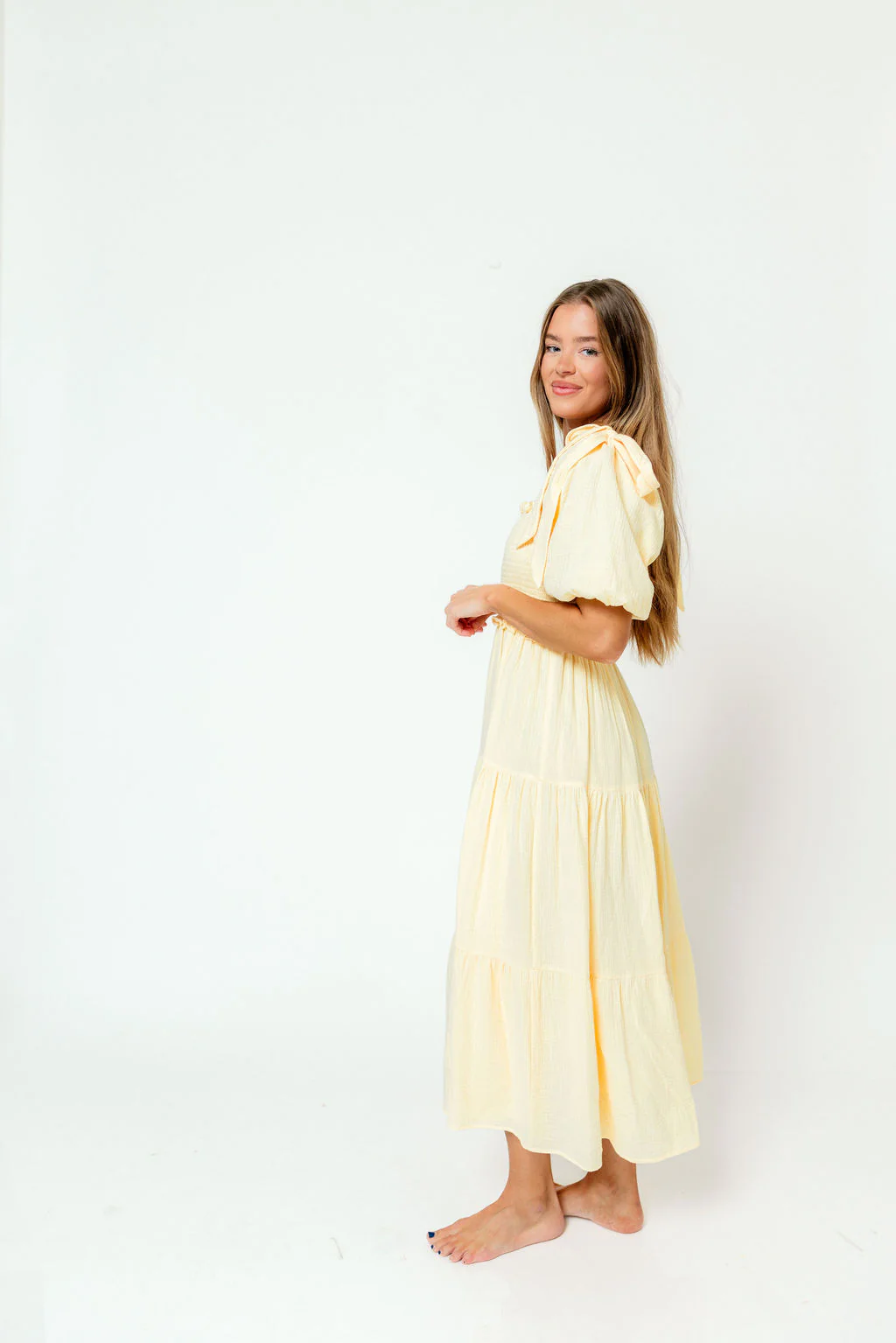 Elena 100% Cotton Midi Dress in Buttercream - Bump Friendly - Image 17