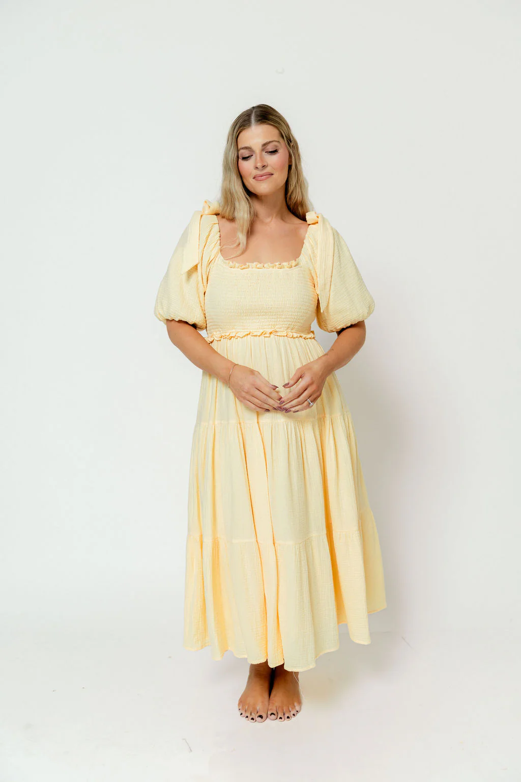 Elena 100% Cotton Midi Dress in Buttercream - Bump Friendly - Image 21