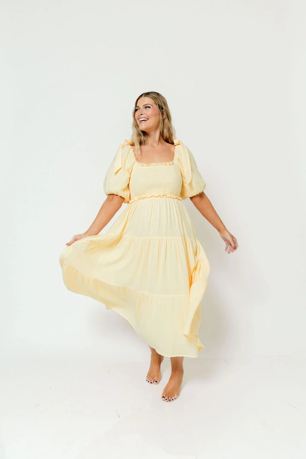 Elena 100% Cotton Midi Dress in Buttercream - Bump Friendly - Image 22