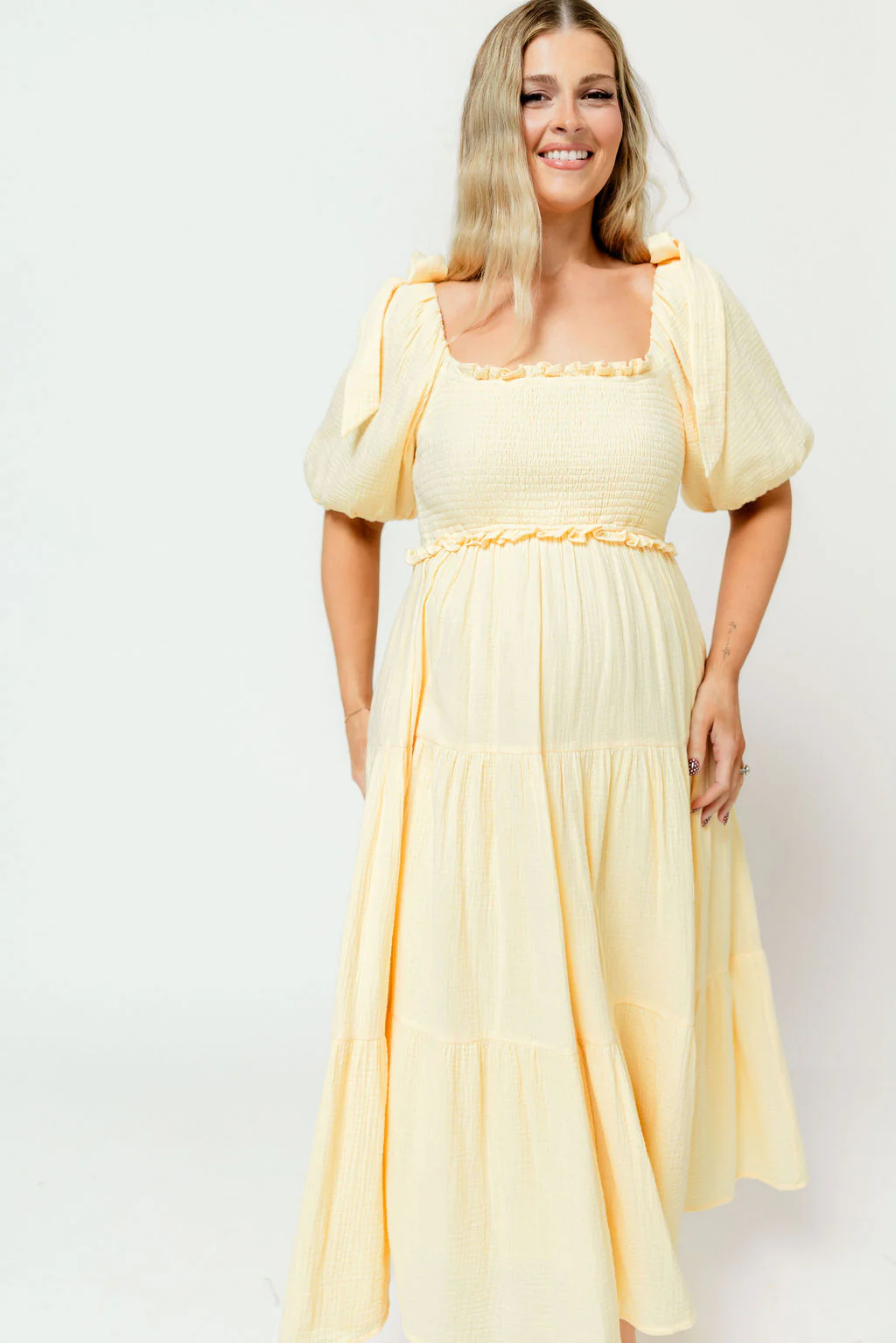 Elena 100% Cotton Midi Dress in Buttercream - Bump Friendly - Image 23