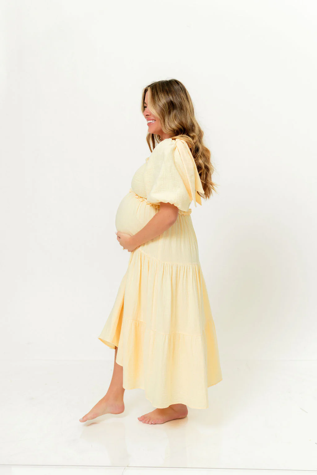 Elena 100% Cotton Midi Dress in Buttercream - Bump Friendly - Image 24