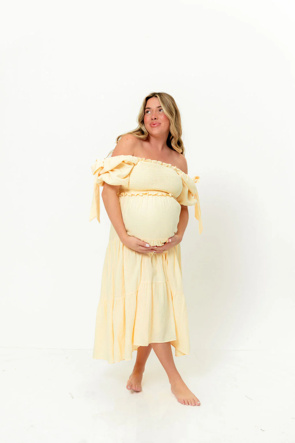 Elena 100% Cotton Midi Dress in Buttercream - Bump Friendly - Image 25