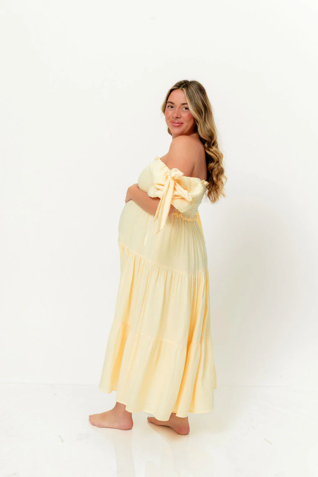 Elena 100% Cotton Midi Dress in Buttercream - Bump Friendly - Image 26