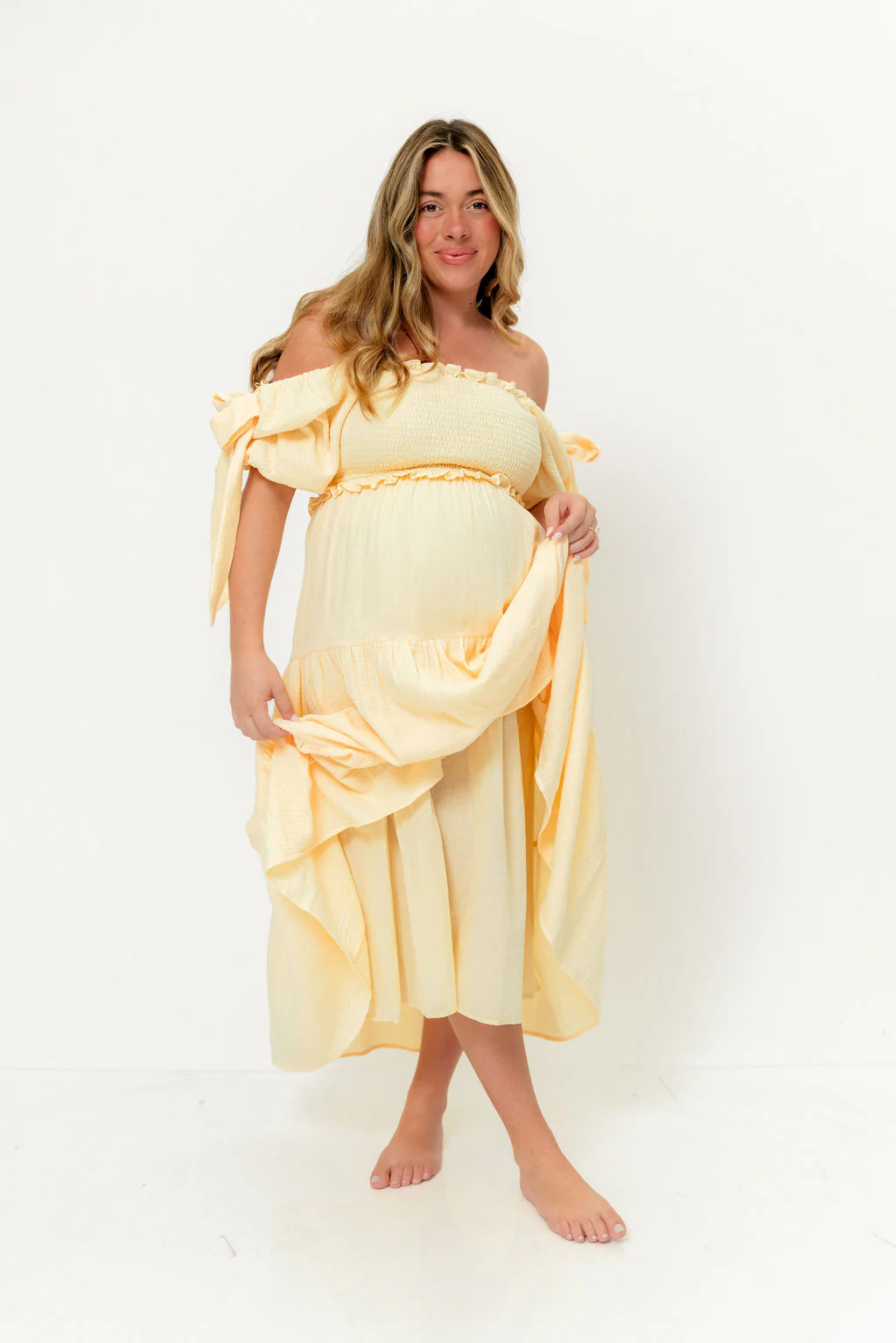 Elena 100% Cotton Midi Dress in Buttercream - Bump Friendly - Image 27