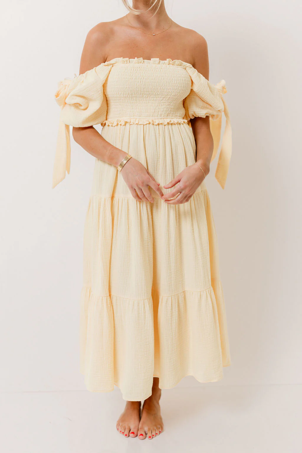 Elena 100% Cotton Midi Dress in Buttercream - Bump Friendly - Image 3
