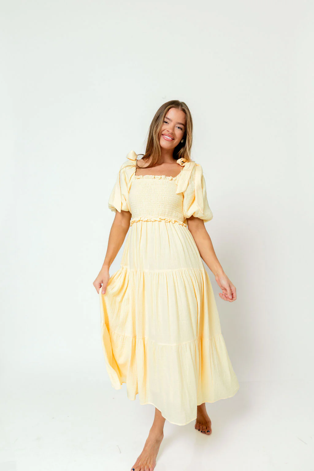 Elena 100% Cotton Midi Dress in Buttercream - Bump Friendly - Image 5