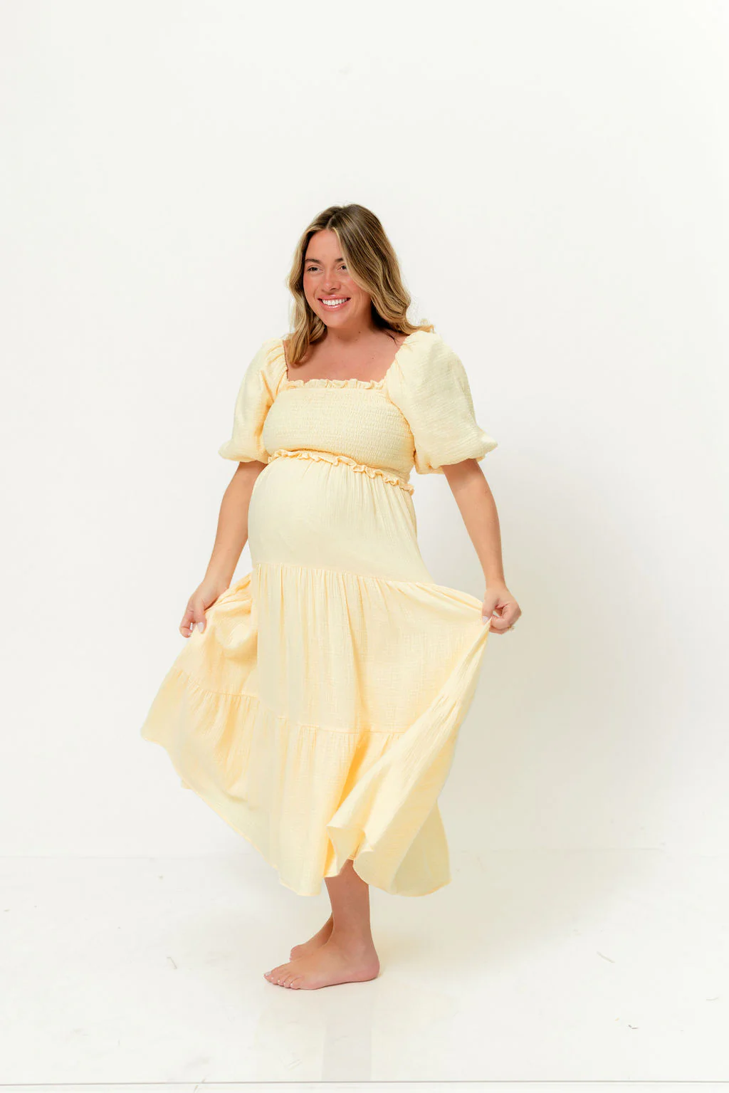 Elena 100% Cotton Midi Dress in Buttercream - Bump Friendly - Image 6